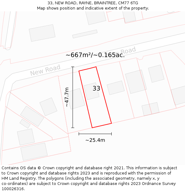 33, NEW ROAD, RAYNE, BRAINTREE, CM77 6TG: Plot and title map