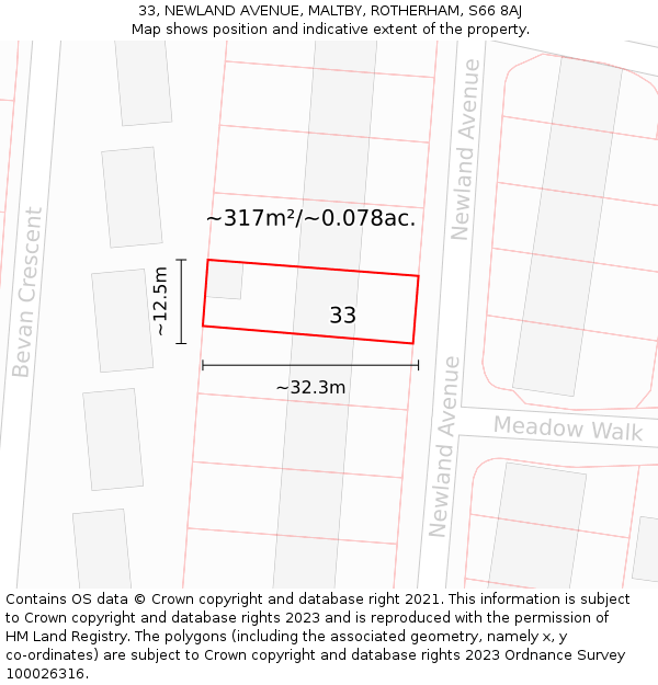 33, NEWLAND AVENUE, MALTBY, ROTHERHAM, S66 8AJ: Plot and title map