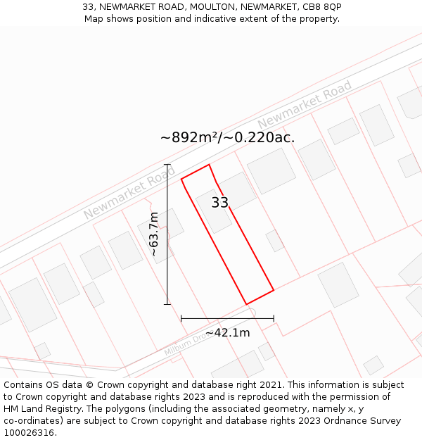 33, NEWMARKET ROAD, MOULTON, NEWMARKET, CB8 8QP: Plot and title map