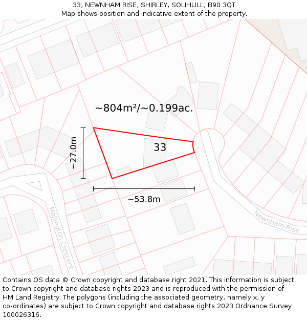 33, NEWNHAM RISE, SHIRLEY, SOLIHULL, B90 3QT: Plot and title map