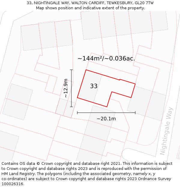 33, NIGHTINGALE WAY, WALTON CARDIFF, TEWKESBURY, GL20 7TW: Plot and title map