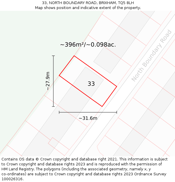 33, NORTH BOUNDARY ROAD, BRIXHAM, TQ5 8LH: Plot and title map