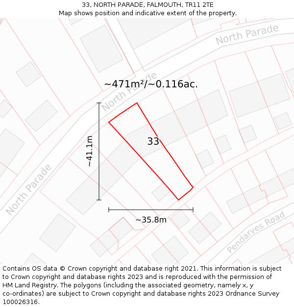 33, NORTH PARADE, FALMOUTH, TR11 2TE: Plot and title map