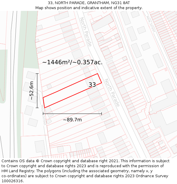 33, NORTH PARADE, GRANTHAM, NG31 8AT: Plot and title map