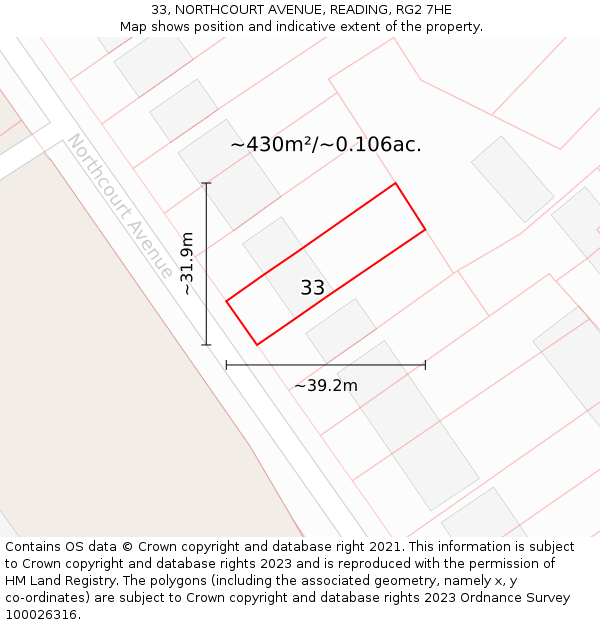 33, NORTHCOURT AVENUE, READING, RG2 7HE: Plot and title map