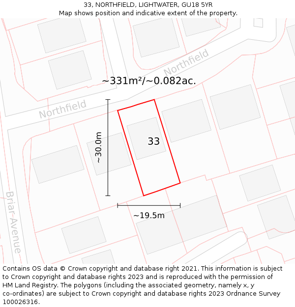 33, NORTHFIELD, LIGHTWATER, GU18 5YR: Plot and title map