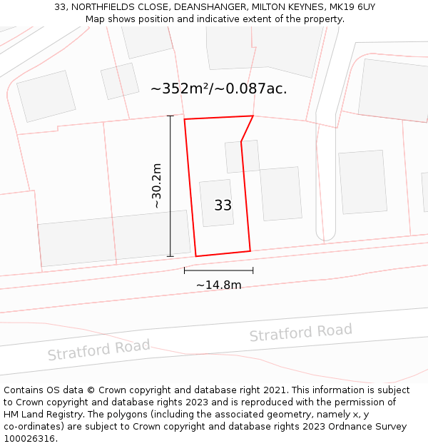 33, NORTHFIELDS CLOSE, DEANSHANGER, MILTON KEYNES, MK19 6UY: Plot and title map