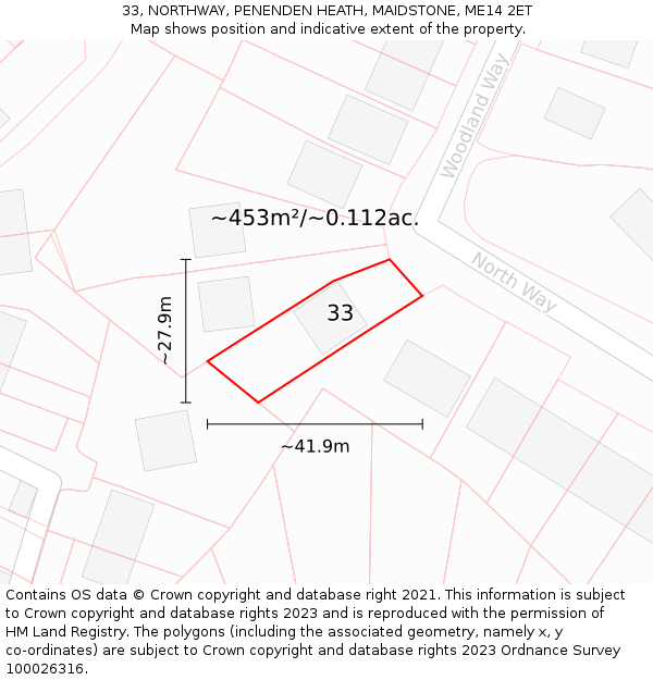 33, NORTHWAY, PENENDEN HEATH, MAIDSTONE, ME14 2ET: Plot and title map