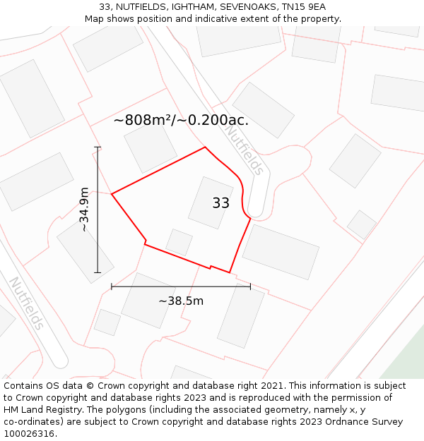 33, NUTFIELDS, IGHTHAM, SEVENOAKS, TN15 9EA: Plot and title map