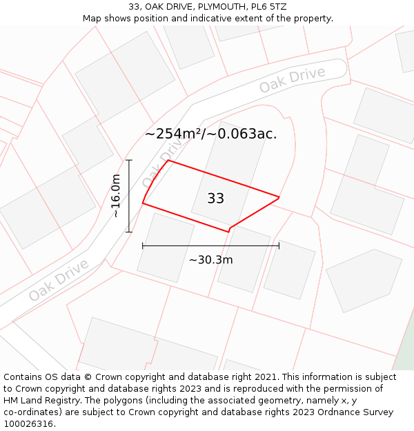 33, OAK DRIVE, PLYMOUTH, PL6 5TZ: Plot and title map