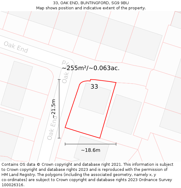 33, OAK END, BUNTINGFORD, SG9 9BU: Plot and title map