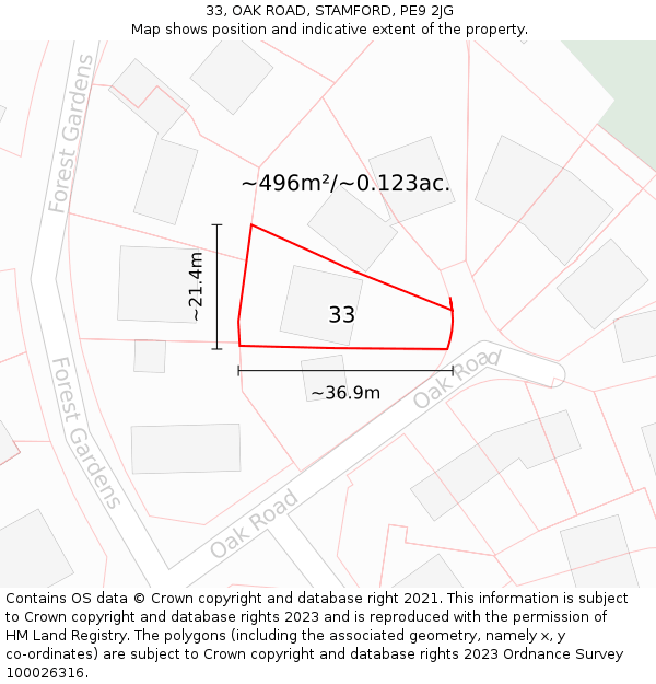 33, OAK ROAD, STAMFORD, PE9 2JG: Plot and title map