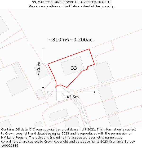 33, OAK TREE LANE, COOKHILL, ALCESTER, B49 5LH: Plot and title map