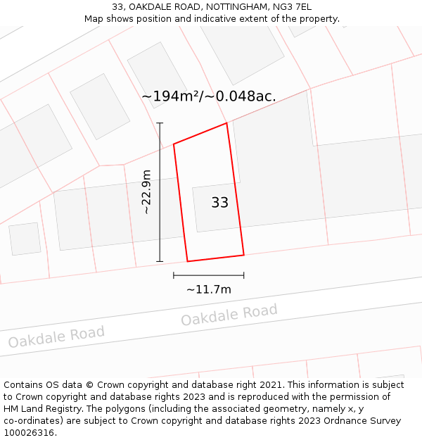 33, OAKDALE ROAD, NOTTINGHAM, NG3 7EL: Plot and title map