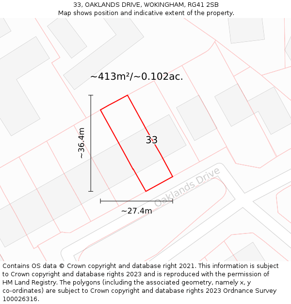 33, OAKLANDS DRIVE, WOKINGHAM, RG41 2SB: Plot and title map