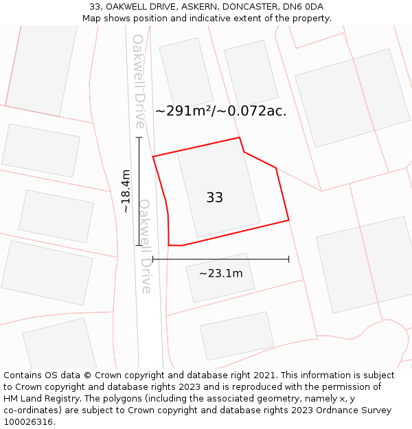 33, OAKWELL DRIVE, ASKERN, DONCASTER, DN6 0DA: Plot and title map