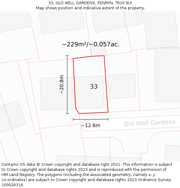 33, OLD WELL GARDENS, PENRYN, TR10 9LF: Plot and title map