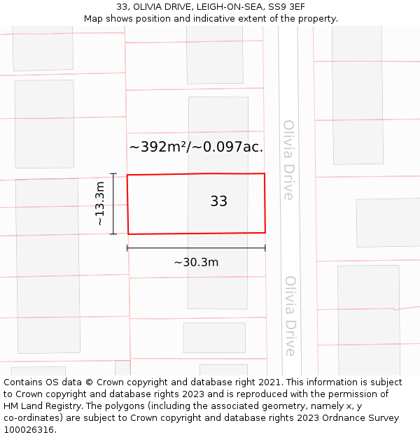 33, OLIVIA DRIVE, LEIGH-ON-SEA, SS9 3EF: Plot and title map