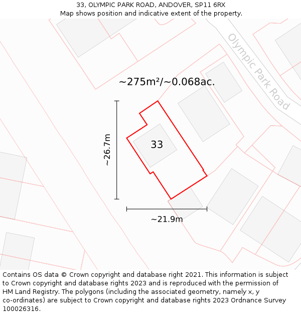 33, OLYMPIC PARK ROAD, ANDOVER, SP11 6RX: Plot and title map