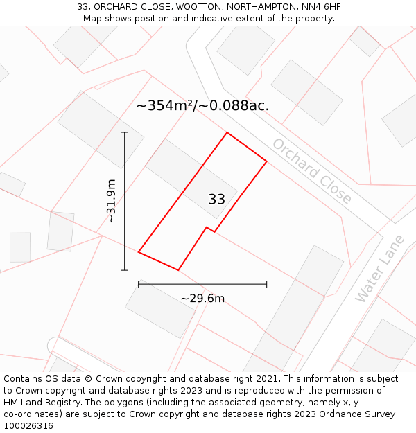 33, ORCHARD CLOSE, WOOTTON, NORTHAMPTON, NN4 6HF: Plot and title map