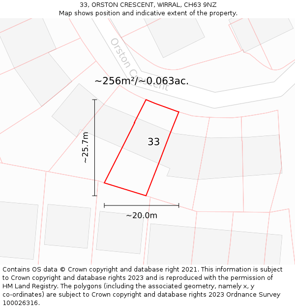 33, ORSTON CRESCENT, WIRRAL, CH63 9NZ: Plot and title map