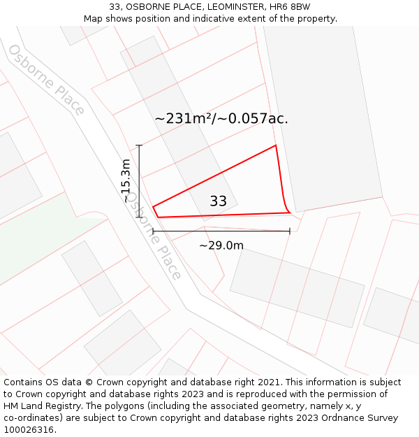 33, OSBORNE PLACE, LEOMINSTER, HR6 8BW: Plot and title map