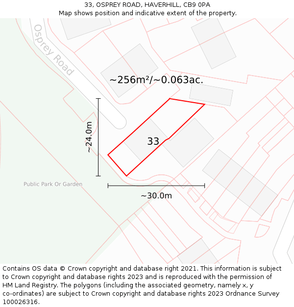 33, OSPREY ROAD, HAVERHILL, CB9 0PA: Plot and title map