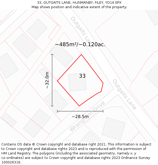 33, OUTGAITS LANE, HUNMANBY, FILEY, YO14 0PX: Plot and title map