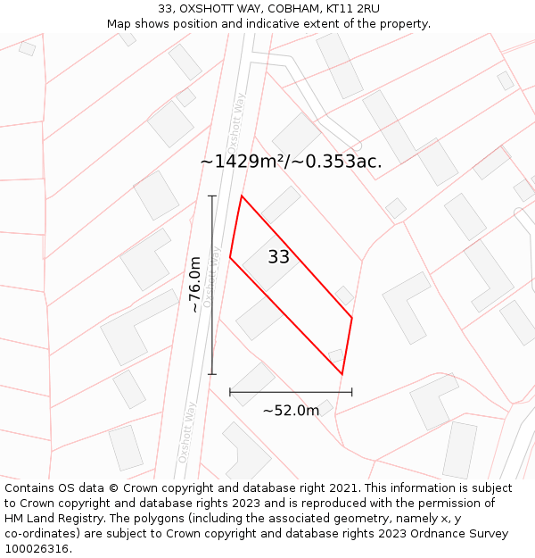 33, OXSHOTT WAY, COBHAM, KT11 2RU: Plot and title map