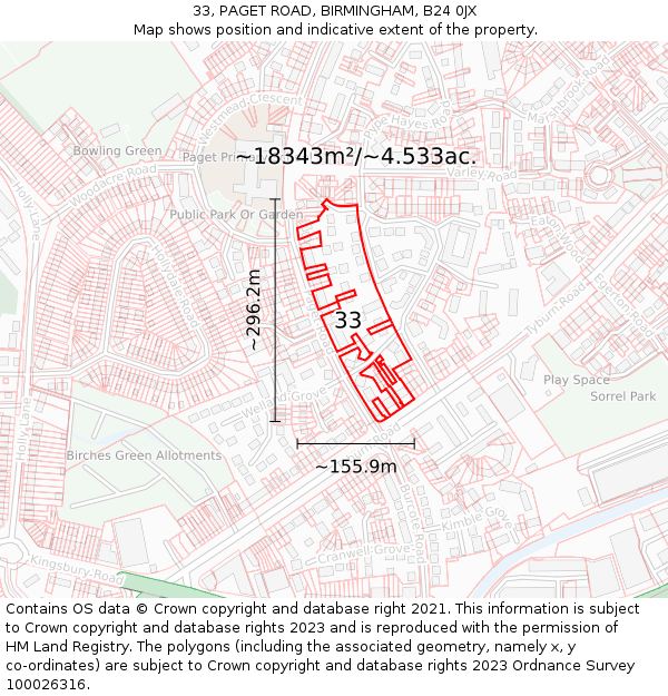 33, PAGET ROAD, BIRMINGHAM, B24 0JX: Plot and title map