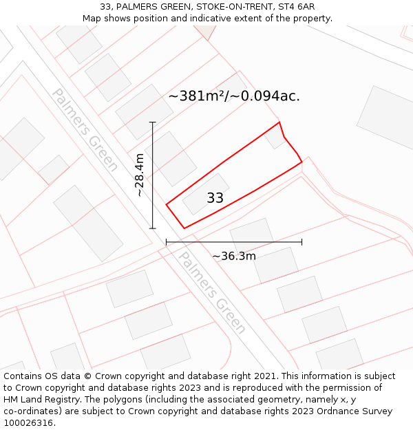 33, PALMERS GREEN, STOKE-ON-TRENT, ST4 6AR: Plot and title map