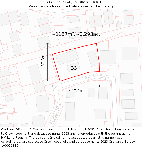 33, PAPILLON DRIVE, LIVERPOOL, L9 9HL: Plot and title map