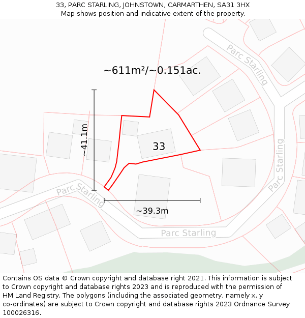 33, PARC STARLING, JOHNSTOWN, CARMARTHEN, SA31 3HX: Plot and title map