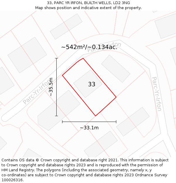 33, PARC YR IRFON, BUILTH WELLS, LD2 3NG: Plot and title map