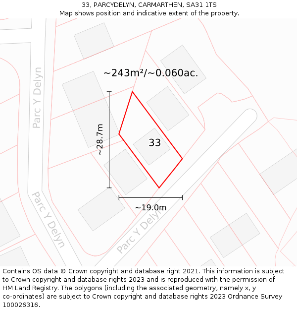 33, PARCYDELYN, CARMARTHEN, SA31 1TS: Plot and title map