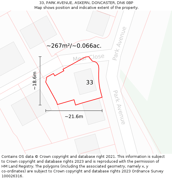 33, PARK AVENUE, ASKERN, DONCASTER, DN6 0BP: Plot and title map