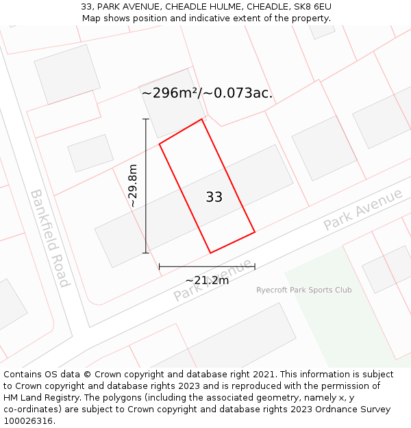 33, PARK AVENUE, CHEADLE HULME, CHEADLE, SK8 6EU: Plot and title map