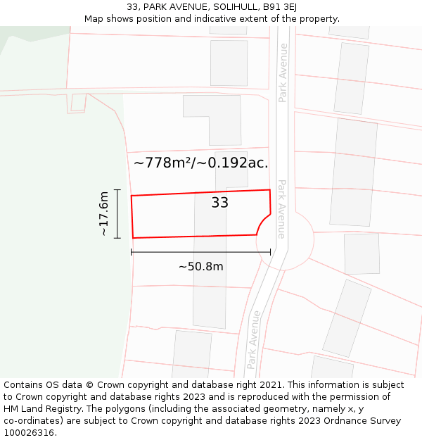 33, PARK AVENUE, SOLIHULL, B91 3EJ: Plot and title map