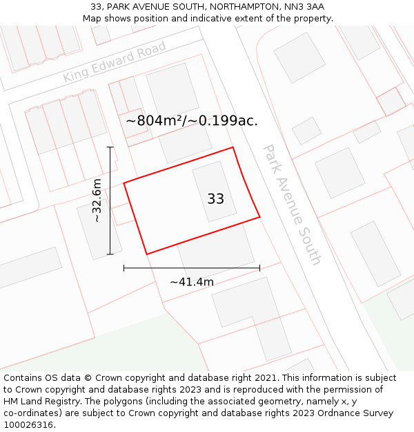 33, PARK AVENUE SOUTH, NORTHAMPTON, NN3 3AA: Plot and title map