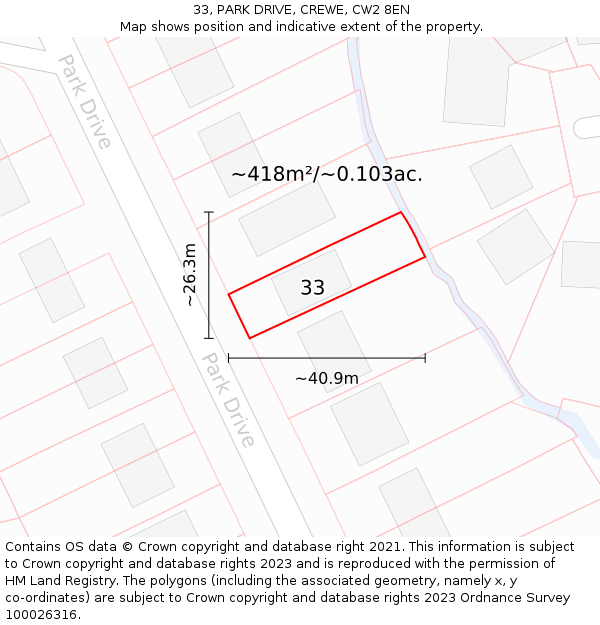 33, PARK DRIVE, CREWE, CW2 8EN: Plot and title map