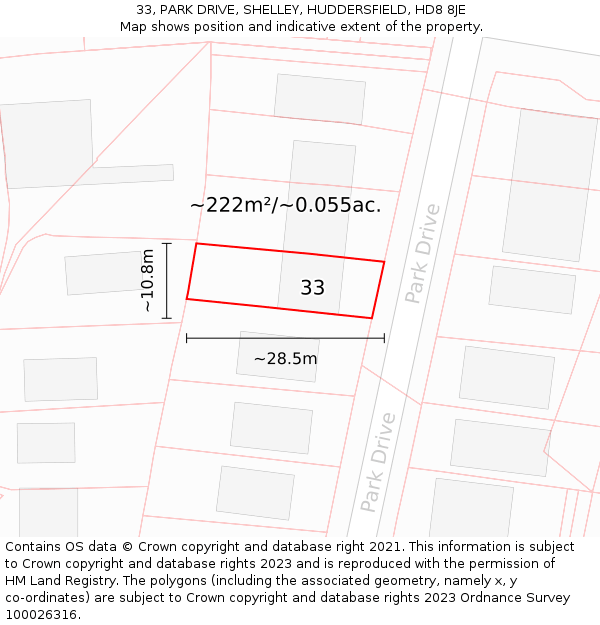 33, PARK DRIVE, SHELLEY, HUDDERSFIELD, HD8 8JE: Plot and title map