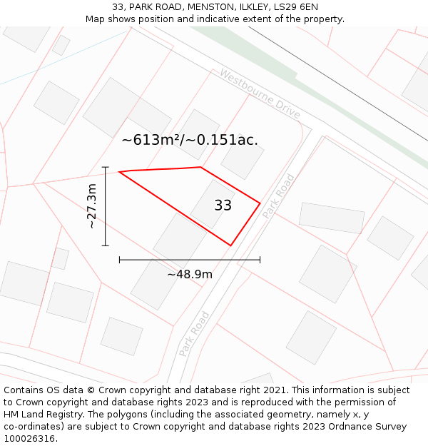 33, PARK ROAD, MENSTON, ILKLEY, LS29 6EN: Plot and title map