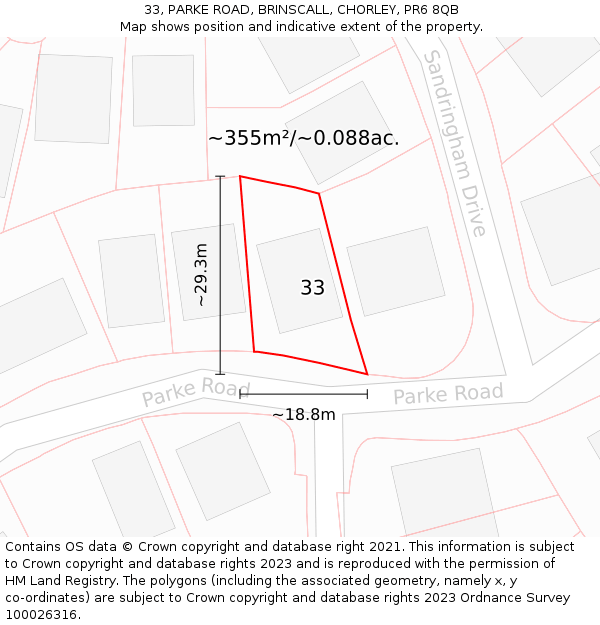 33, PARKE ROAD, BRINSCALL, CHORLEY, PR6 8QB: Plot and title map