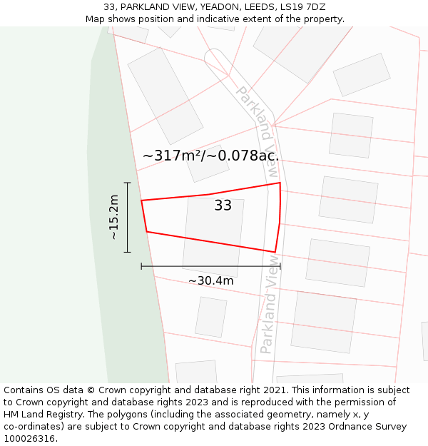 33, PARKLAND VIEW, YEADON, LEEDS, LS19 7DZ: Plot and title map