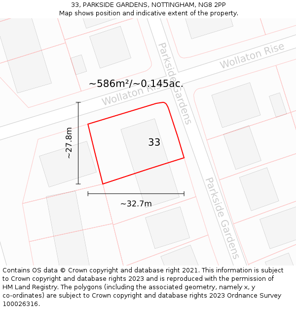 33, PARKSIDE GARDENS, NOTTINGHAM, NG8 2PP: Plot and title map