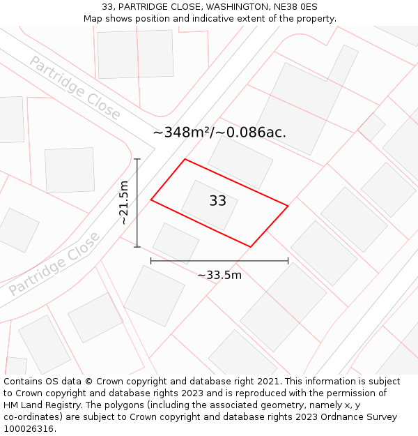 33, PARTRIDGE CLOSE, WASHINGTON, NE38 0ES: Plot and title map