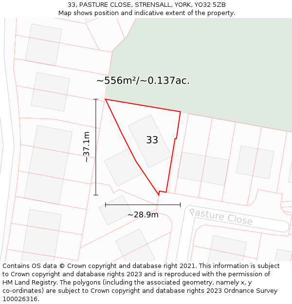 33, PASTURE CLOSE, STRENSALL, YORK, YO32 5ZB: Plot and title map