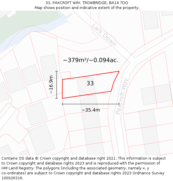 33, PAXCROFT WAY, TROWBRIDGE, BA14 7DG: Plot and title map