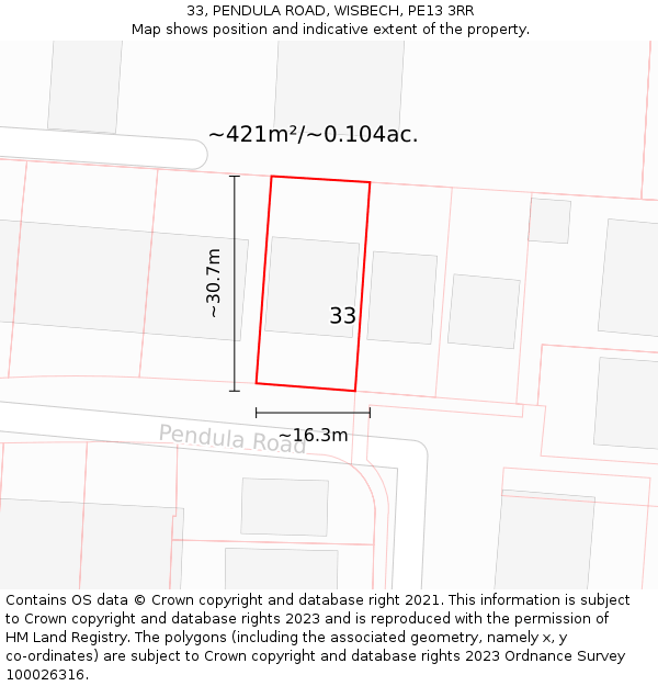 33, PENDULA ROAD, WISBECH, PE13 3RR: Plot and title map