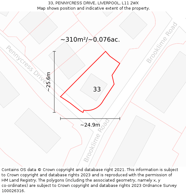 33, PENNYCRESS DRIVE, LIVERPOOL, L11 2WX: Plot and title map